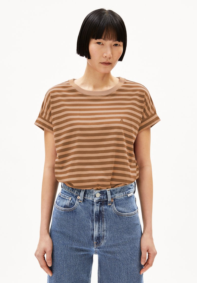 ARMEDANGELS - IDAARA STRIPES - Print T-shirt - pale umber/toasty tan, Enlarge