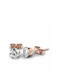 Roségoldene Stud Ohrringe mit runden, funkelnden klaren Kristallen. Das Design ist schlicht mit einer klassischen Krappenfassung und sicherem Verschluss.