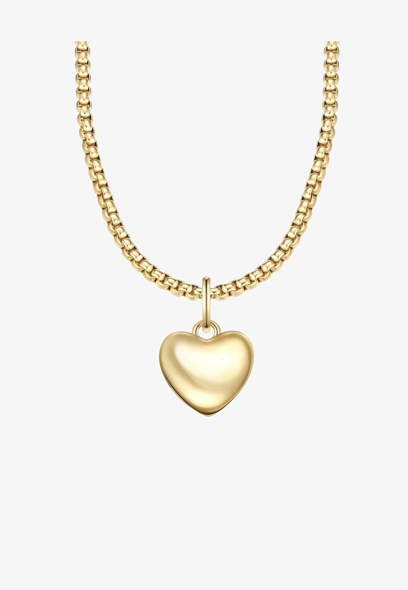 Auksinė grandinės apyrankė su apvaliu širdies formos pakabuku. Grandinė pasižymi tarpusavyje susijungusiais žiedais ir poliruotu paviršiumi, atskleidžiančiu glotnią tekstūrą.