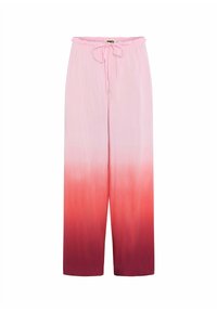 Lichte, wijde broek met een trekkoord in de taille, met een verloop van zachtroze naar dieprood. Gladde stof met een subtiele glans.