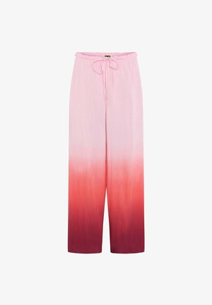 Lichte, wijde broek met een trekkoord in de taille, met een verloop van zachtroze naar dieprood. Gladde stof met een subtiele glans.