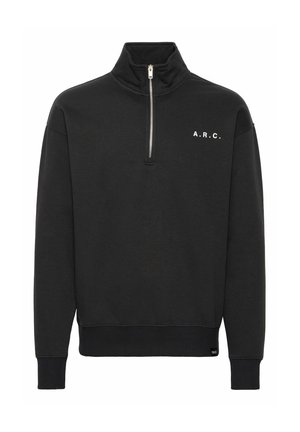 Felpa nera con colletto a zip, logo ricamato "A.R.C." in bianco e polsini e fondo a coste. Tessuto morbido.