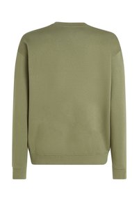 Olivengrøn sweatshirt med rund hals, lange ærmer og ribbede manchetter. Glat tekstur med minimalistisk design og ingen synlige mærker.