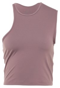 Lila Sporttanktop aus einem glatten, dehnbaren Stoff mit rundem Ausschnitt und ärmellosem Design. Verfügt über eine schlichte, figurschmeichelnde Silhouette.