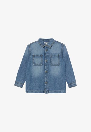 Denim overhemd met lange mouwen, knoopsluiting aan de voorkant, twee borstzakken en een klassieke kraag in een medium blauwe wassing.