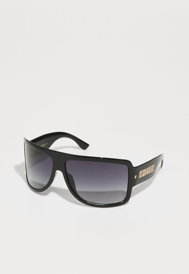 Mustad ümarad päikeseprillid gradient objektiividega, millel on läikiv viimistlus ja julge DSQUARED2 brändimine küljel.