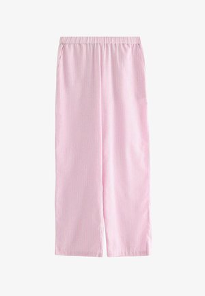 Pantaloni rosa chiaro a righe verticali, a gamba larga, con vita elastica e tasche laterali, realizzati in tessuto morbido per il massimo comfort.