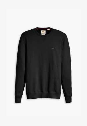 Jersey negro, cuello redondo, mangas largas, puños y dobladillo con canalé, detalle en forma de V, pequeño logo de la marca en el pecho, hecho de tela suave.