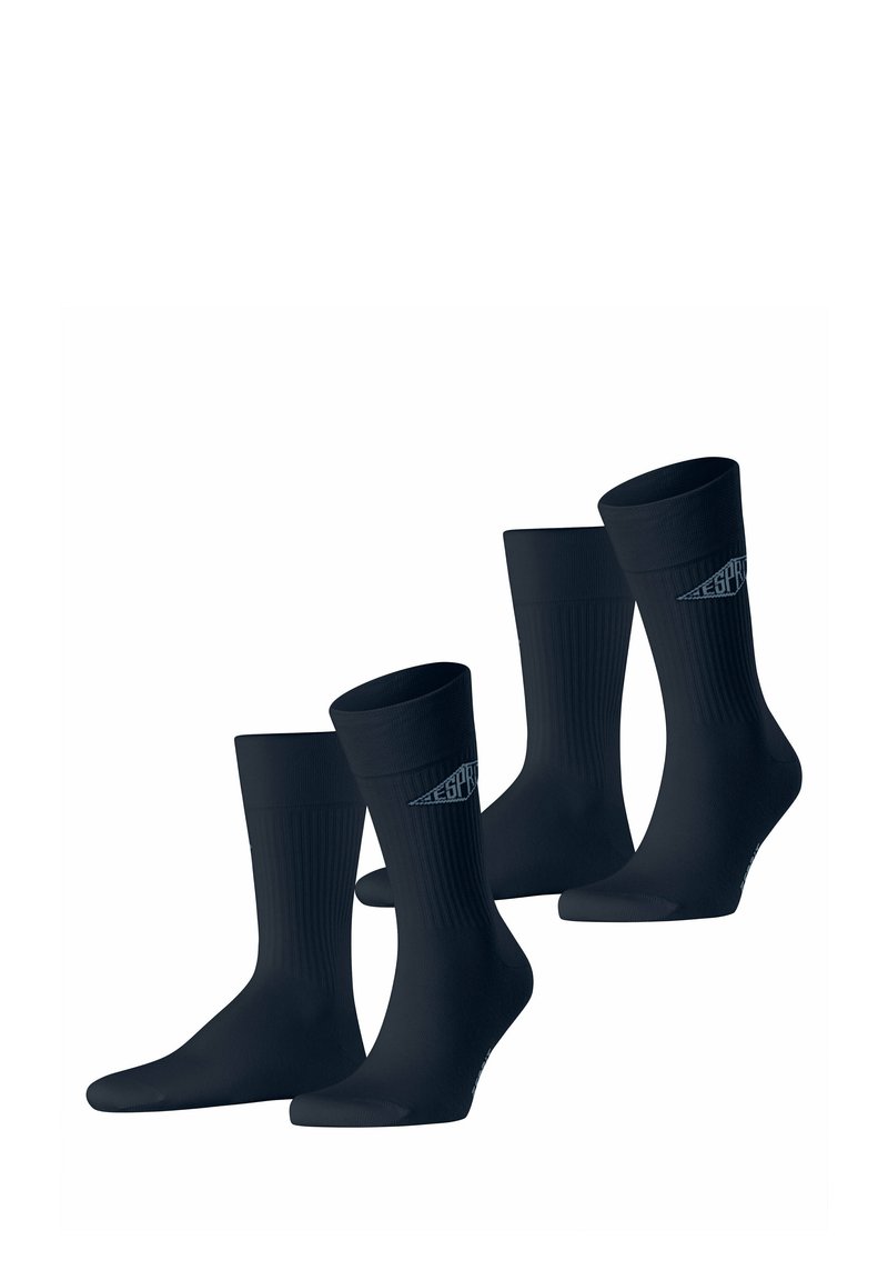 Schwarze Socken im Rippendesign mit Logo-Akzent und glatter Textur. Vier Paar in einer Verpackung enthalten. Mittellange Knöchel.