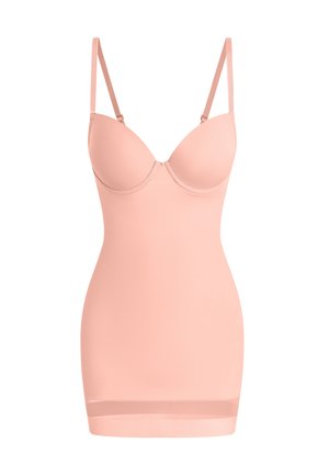 Světlounce růžové tvarovací body s nastavitelnými ramínky, hladkou látkou, tvarovanými košíčky a elegantním, těsně přiléhajícím střihem. Bezešvé okraje.