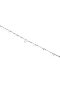 Bracciale in argento caratterizzato da un design a perline con piccole perle alternate e accenti geometrici. Texture liscia, stile minimalista e finitura lucida.