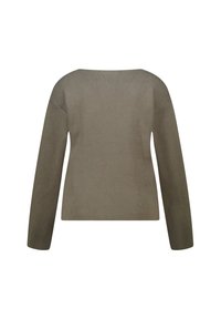 Olijfgroene trui met lange mouwen, een brede halslijn en een ontspannen pasvorm. Gemaakt van een zachte, gestructureerde gebreide stof.