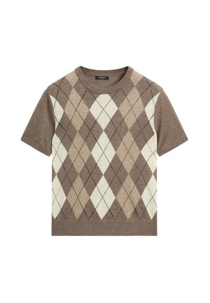 Massimo Dutti, SHORT SLEEVE DIAMOND-PATTERN SWEATER - T-shirt print - light brown