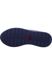 Suola di scarpa in gomma blu navy con motivi di grip testurizzati e un logo rosso che legge "ara High Soft" al centro. Bordo liscio e arrotondato.