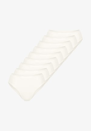 Packung mit zehn weißen Baumwoll-Slips mit glatter Textur und elastischem Bund, mit einem Standard-Bikini-Schnitt.