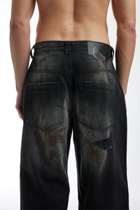 FAVELA KNEE DISTRESSED UNISEX - Traperice opuštenog kroja - black dod black washed