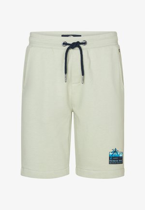 Shorts de algodón verde claro con cinturilla elástica, cordón de marinero, dos bolsillos laterales y un detalle de logo de palmera en la pierna izquierda.