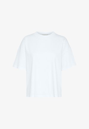 Plain white short-sleeve oversized T-shirt with crew neck, displayed on a white background.