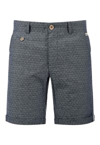 Shorts à motifs gris avec accents bleu clair, en coton. Dotés d'une fermeture à bouton et d'un ourlet roulé. Conception décontractée avec deux poches avant.