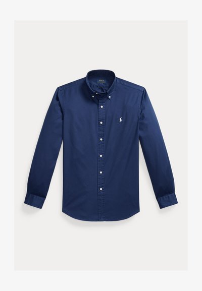 Μπλε ναυτικό πουκάμισο μακρυμάνικο με λευκά κουμπιά και μικρό λευκό κεντημένο λογότυπο Polo Ralph Lauren στο στήθος.