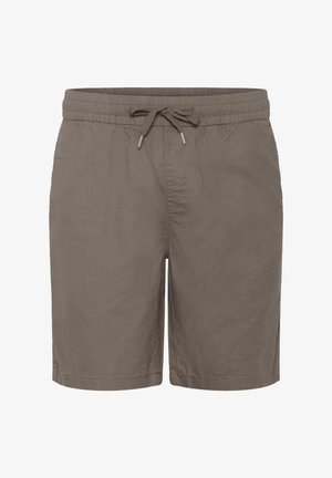 Shorts légers de couleur marron avec une taille élastique et un cordon de serrage réglable. Présentent des hems cousus et des fentes latérales pour faciliter les mouvements.