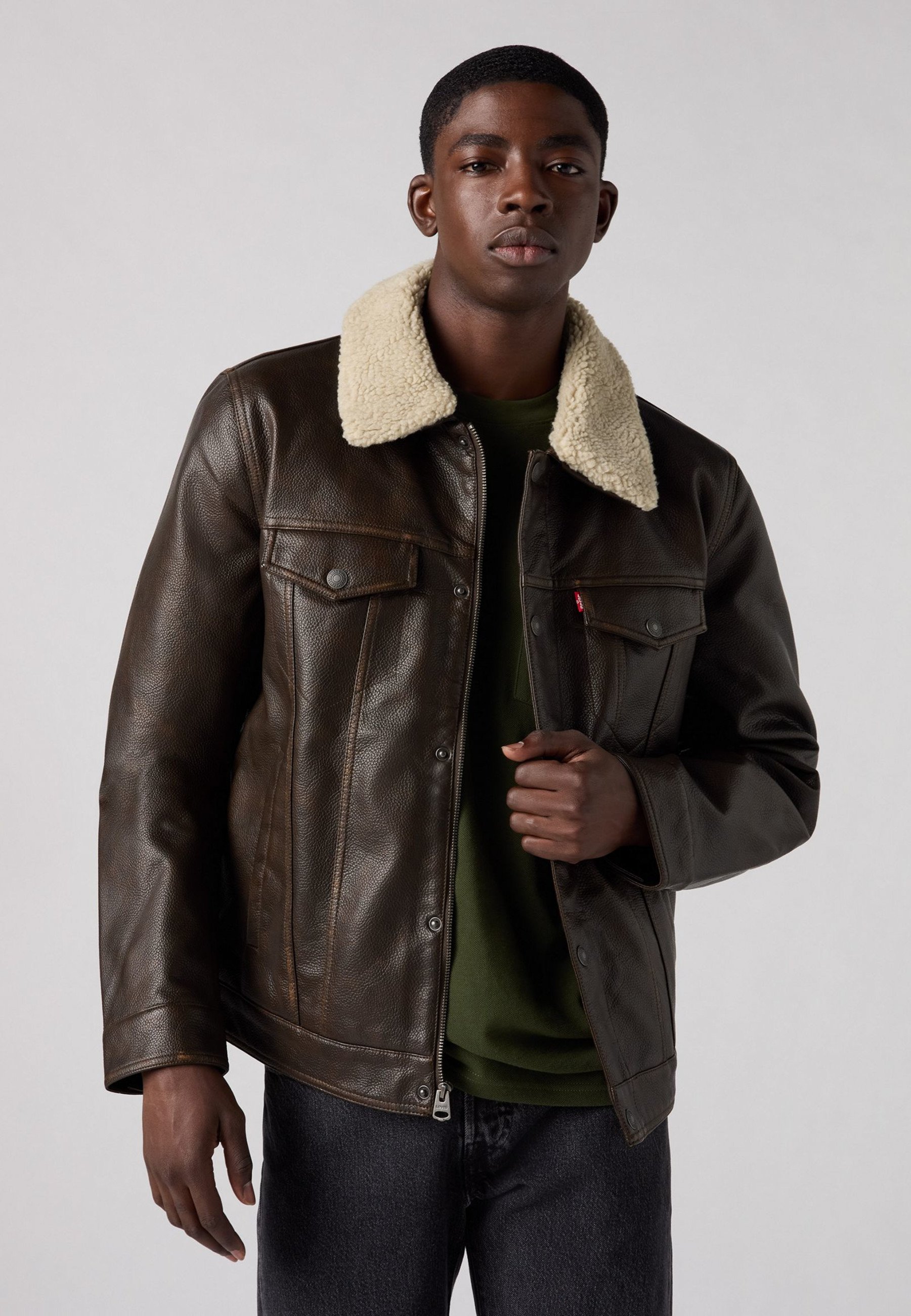 Levi's® TRUCKER COLLAR - Faux leather jacket - brown - Zalando.co.uk