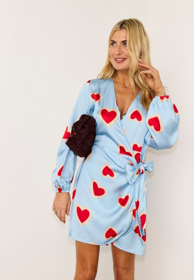 blue dress with red hearts PLAID DRESS