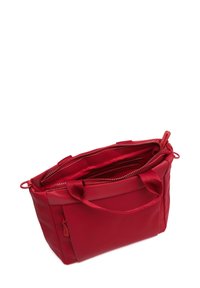 Borsa tote rossa realizzata in materiale liscio e resistente, con due manici, apertura con zip e numerosi vani interni.