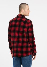 Rood en zwart geruit overhemd van flanel materiaal, met een button-down kraag, lange mouwen en een rechte zoom.