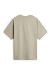 Kortærmet, lys beige bomuldst-shirt med rund hals og en glat tekstur, uden grafik eller udsmykninger.