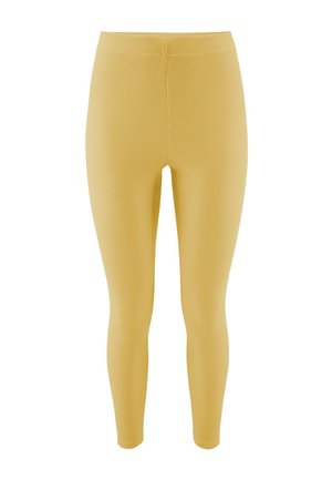 Żółte ribbed legginsy z wysokim pasem. Gładka tekstura i dopasowany krój, sięgające do kostki, zapewniają lekkie uczucie.