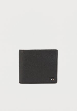 Black leather wallet with a pebbled texture, bi-fold design, and a small logo accent. Features multiple card slots and a spacious bill compartment.