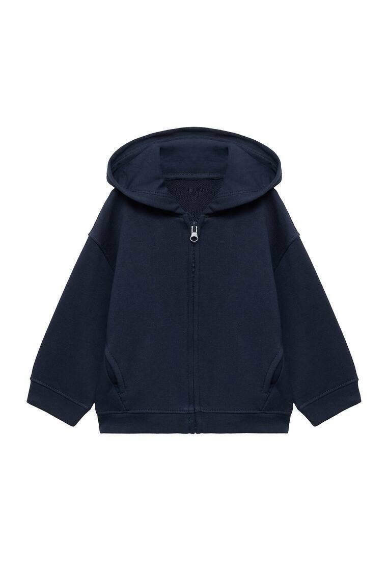 Felpa con zip di colore blu navy, con cappuccio, maniche lunghe e tasche laterali. Realizzata in tessuto morbido con una superficie liscia e una vestibilità comoda.