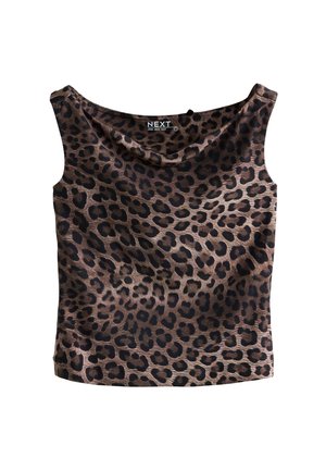 Ujjatlan leopárdmintás top széles csónaknyakkivágással, a NEXT gyártmánya, barna és fekete árnyalatokban.