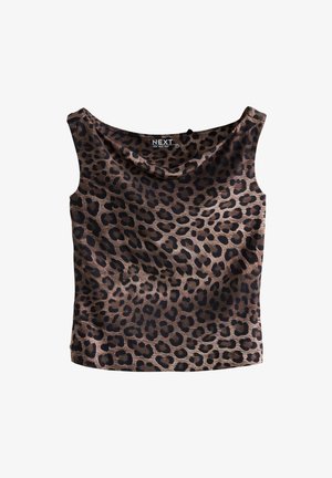Ujjatlan leopárdmintás top széles csónaknyakkivágással, a NEXT gyártmánya, barna és fekete árnyalatokban.
