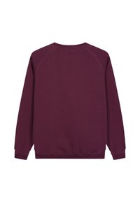 Sudadera burdeos con mangas largas y puños acanalados. Presenta un escote redondo y una tela texturizada. Espalda lisa sin adornos.