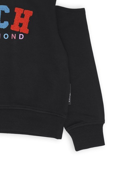 Felpa nera con lettering colorato e texturizzato: "B" blu, "H" rosso e "DIAMOND" rosa. Polsini e orlo a costine, con etichetta sul lato.