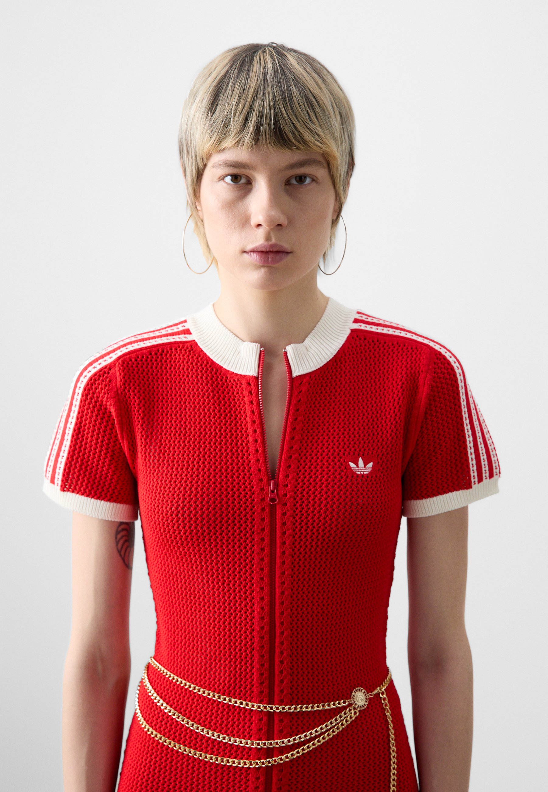 ☆Adidas☆Originals Knit Collar Short Sleeve Dress Red WMNS) adidas Originals Knit Collar Short Sleeve Dress Asia