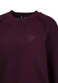 Burgunderfarbener Rundhals-Sweatshirt mit gerippten Bündchen und Saum. Verfügt über dezente, geprägte Logodetails. Weiche, atmungsaktive Stoffqualität mit glatter Textur.