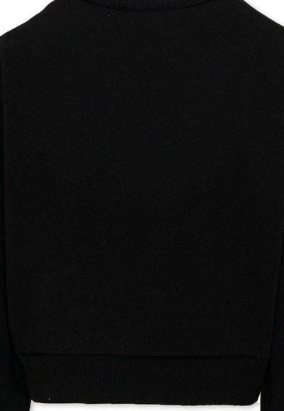 Pull noir à manches longues avec ourlet et poignets côtelés, présenté de dos sur un fond blanc.