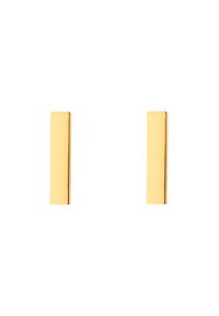 Orecchini rettangolari in oro con finitura lucida. Superficie liscia, design minimalista e ogni orecchino è in orientamento verticale.