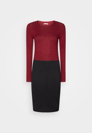 Anna Field CREW AUSSCHNITT RIPP TOP BODYCON MINI STRICKKLEID - Φόρεμα σε ίσια γραμμή - dark red/black