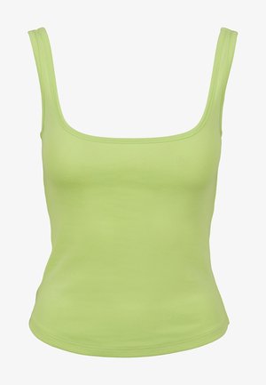 Lichtgroene tanktop van gladde stof, met een vierkante halslijn en dunne bandjes, met een aansluitende pasvorm en schone randen.