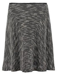 Jupe trapèze noire et blanche tachetée avec un motif en tricot texturé et un ourlet légèrement évasé.