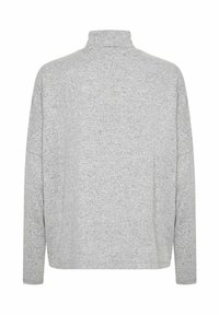 Grå, langærmet sweater med høj krave, lavet af tekstureret stof, med en afslappet pasform og minimalistisk design uden synligt hardware.