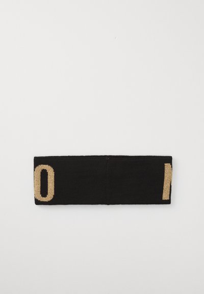 Fascia nera in maglia con lettering dorato sul lato. Progettata con una texture liscia e una finitura senza cuciture.