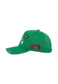 Cappellino da baseball verde con visiera curva, caratterizzato da testo ricamato "JORDAN" e una toppa con la scritta "JORDAN 1984" sul lato.