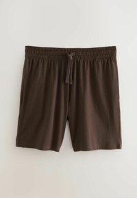 Bruine shorts van zacht materiaal, met een elastische tailleband en een trekkoord, zijzakken en een rechte pijpdesign.