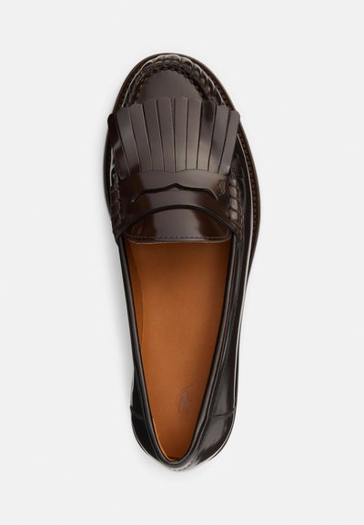 Polo Ralph Lauren ASHTYN FRINGE TRIM CALFSKIN LOAFER - Loaferit/pistokkaat - ebano/tobacco