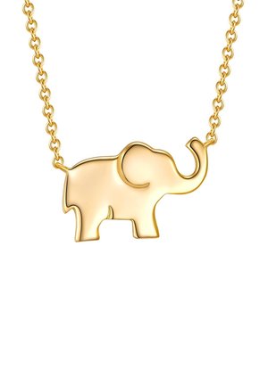 Goldenes Elefant-Pendeltuch mit einer glatten, polierten Oberfläche. Das verlinkte Kettendesign ergänzt die Form und Details des Elefanten.